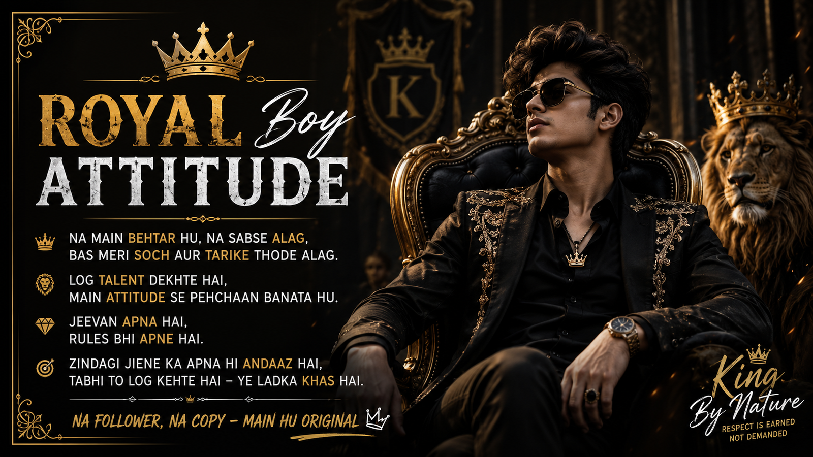 Royal Boy Attitude Shayari 👑 King Style and Swag Quotes